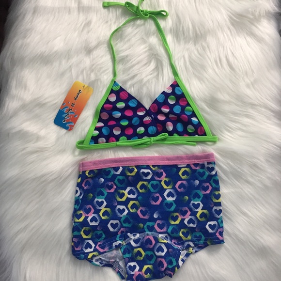 Kids Swimwear Circles Top with Hearts Underwear - Picture 1 of 4